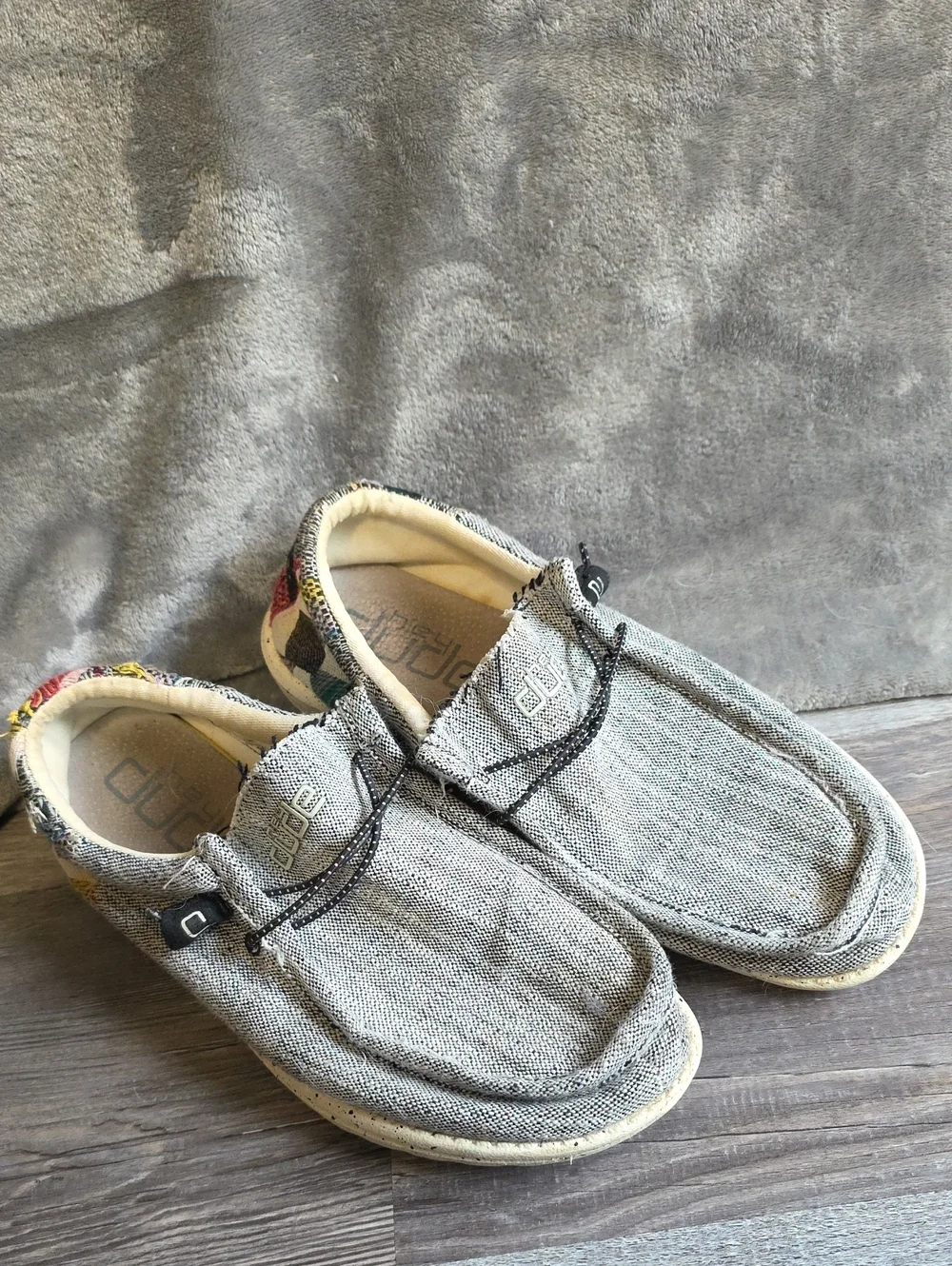 Hey Dude Men's Slip-On Casual Shoes in Light Gray with Subtle Multicolor Trim